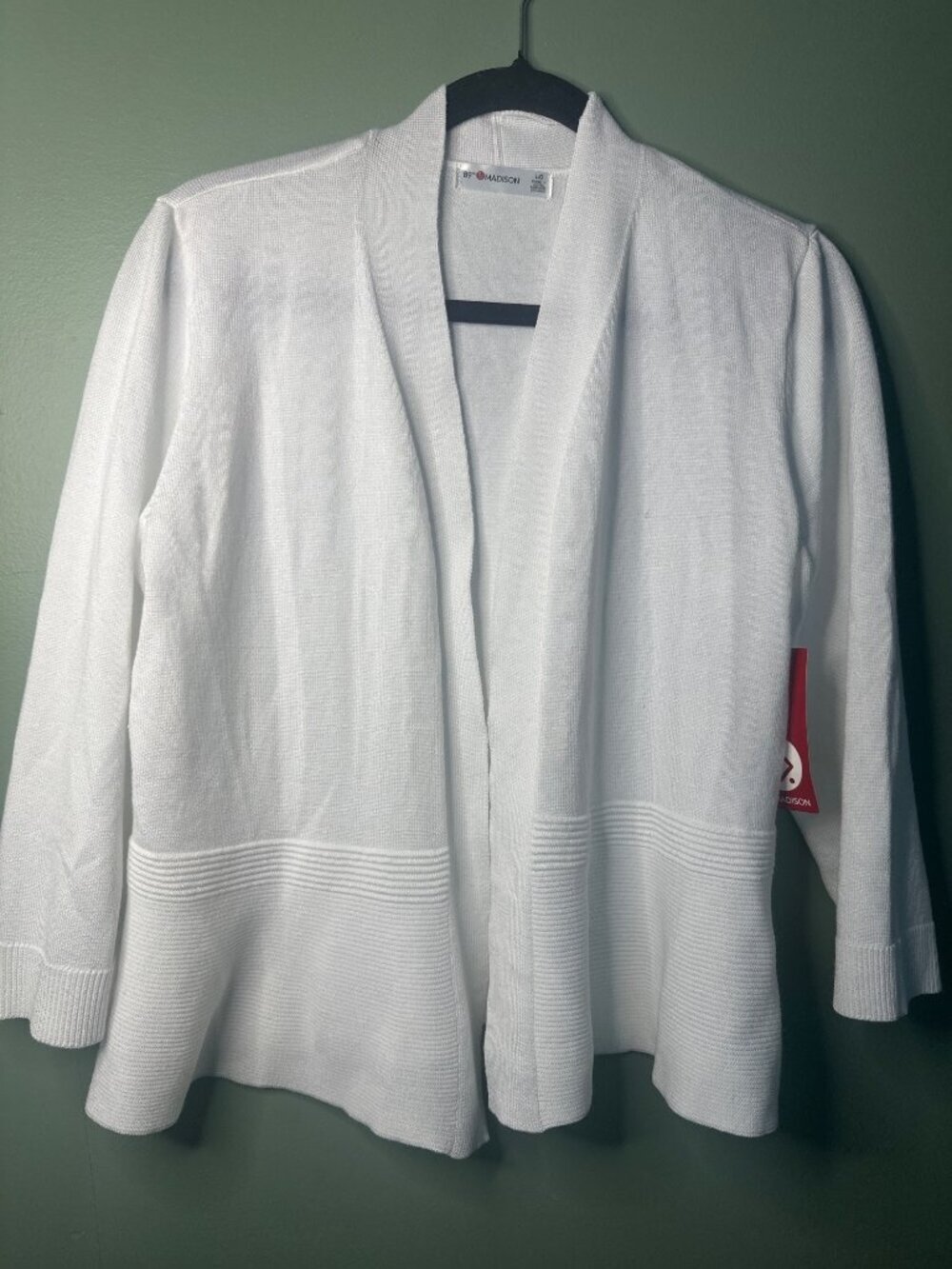 89th & Madison NWT White Open Front Cardigan Size L minimalist academia office